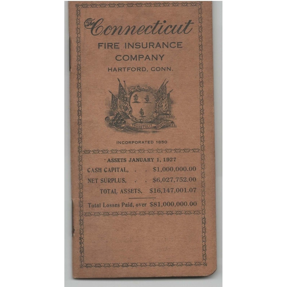 Vtg 1927 Connecticut Fire Insurance Co Booklet Hartford CT Ephemera - Picture 1 of 2